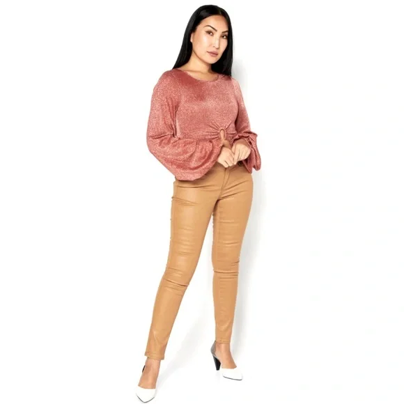 NWT [Charlie Holiday] Layla Shimmering Metallic Crop Top in Desert Women’s Sz M - Picture 4 of 9